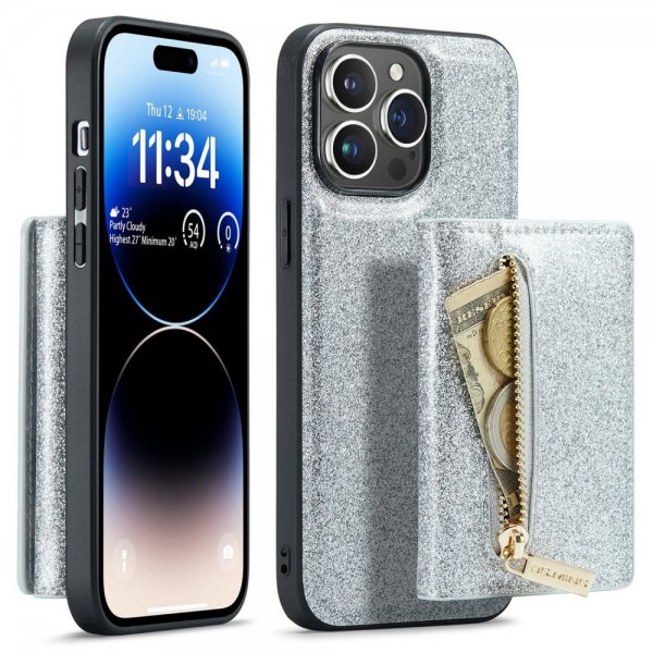 Dg.Ming iPhone 15 Pro Max Cover M3 Series Aftagelig Kortholder Glitter Sølv