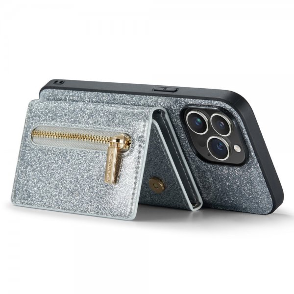 Dg.Ming iPhone 15 Pro Max Cover M3 Series Aftagelig Kortholder Glitter Sølv