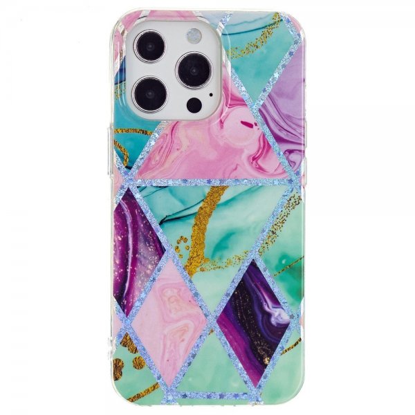 iPhone 15 Pro Max Cover Marmormønster Grøn Lilla