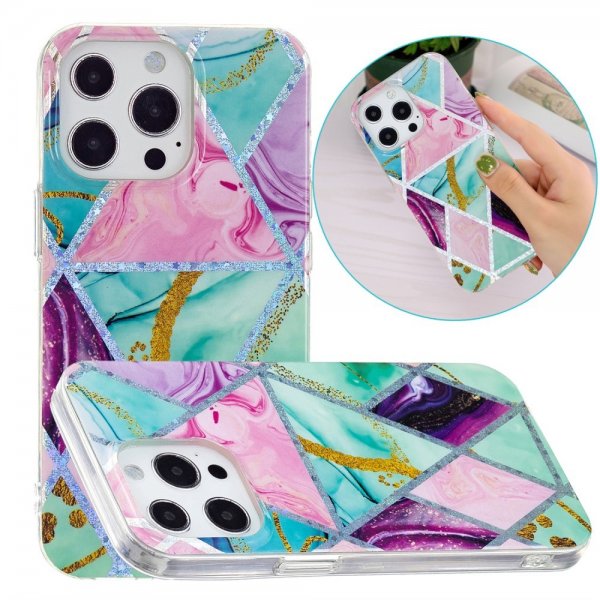 iPhone 15 Pro Max Cover Marmormønster Grøn Lilla