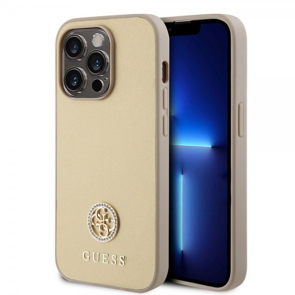 Guess iPhone 15 Pro Max Cover Metal Logo Rhinsten Guld