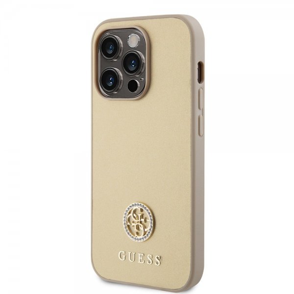 Guess iPhone 15 Pro Max Cover Metal Logo Rhinsten Guld