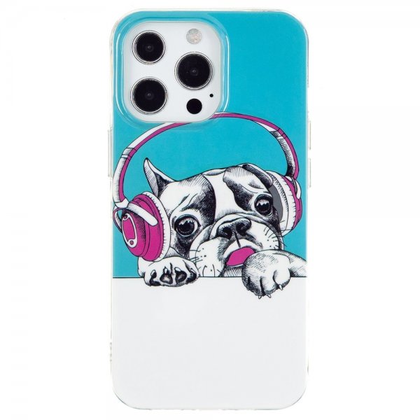iPhone 15 Pro Max Cover Motiv Hund med Høretelefoner
