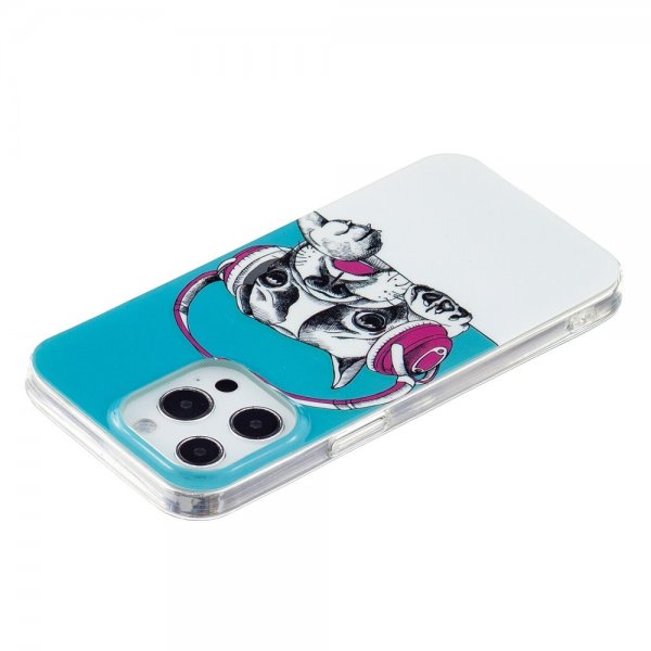 iPhone 15 Pro Max Cover Motiv Hund med Høretelefoner