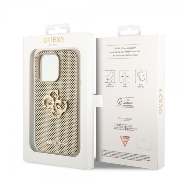 Guess iPhone 15 Pro Max Cover Perforated Glitter Guld
