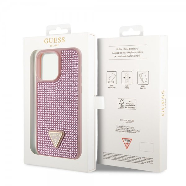 Guess iPhone 15 Pro Max Cover Rhinestone Rosa