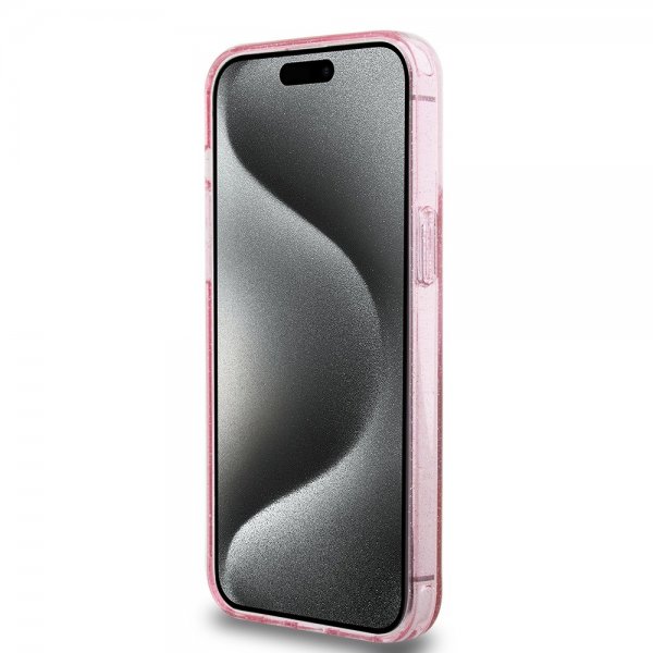 Guess iPhone 15 Pro Max Cover Ring Stand Glitter MagSafe Rosa
