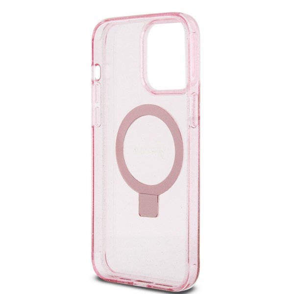 Guess iPhone 15 Pro Max Cover Ring Stand Glitter MagSafe Rosa