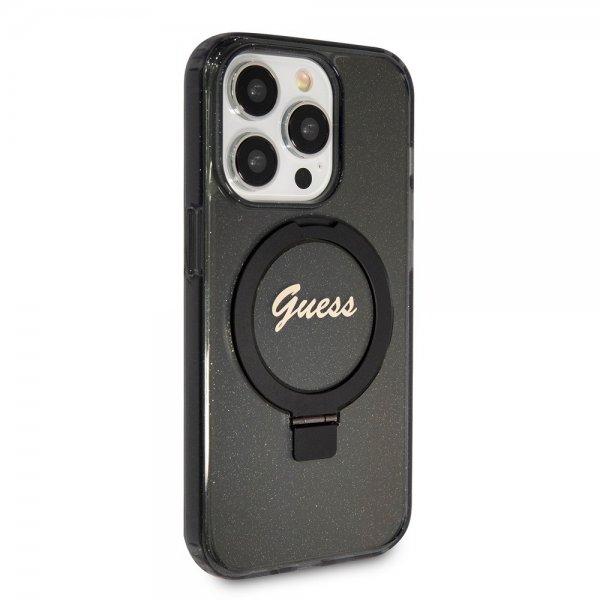 Guess iPhone 15 Pro Max Cover Ring Stand Glitter MagSafe Sort
