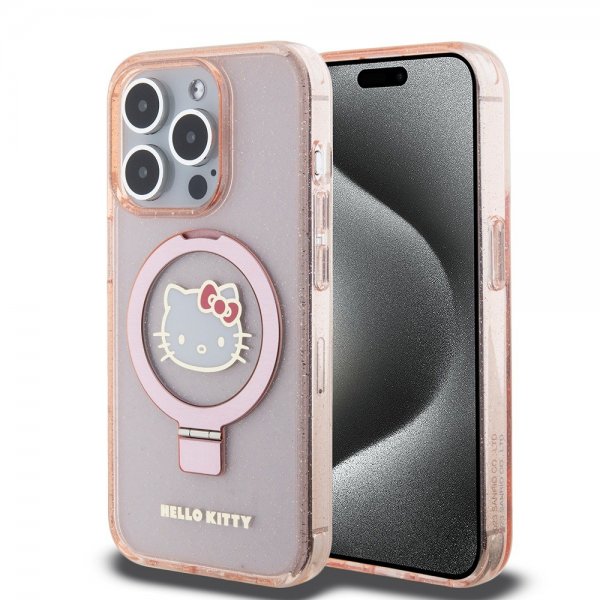 Hello Kitty iPhone 15 Pro Max Cover Ring Stand MagSafe Rosa