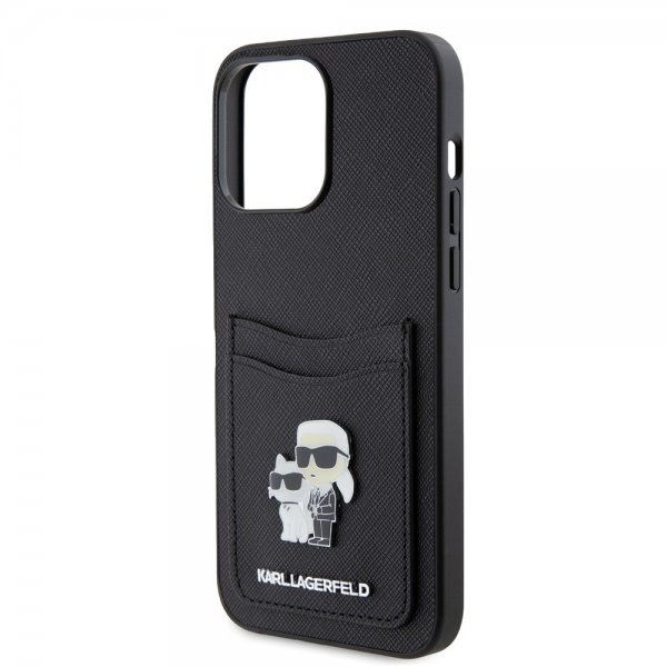 Karl Lagerfeld iPhone 15 Pro Max Cover Saffiano Double Cardslot Sort