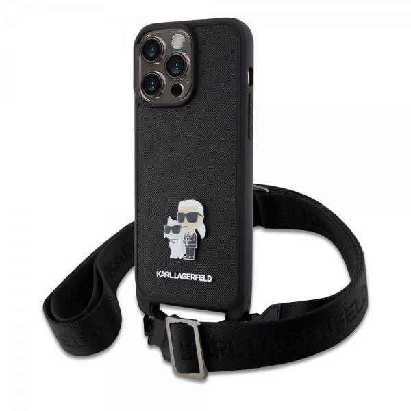Karl Lagerfeld iPhone 15 Pro Max Cover Saffiano Karl & Choupette Crossbody Sort