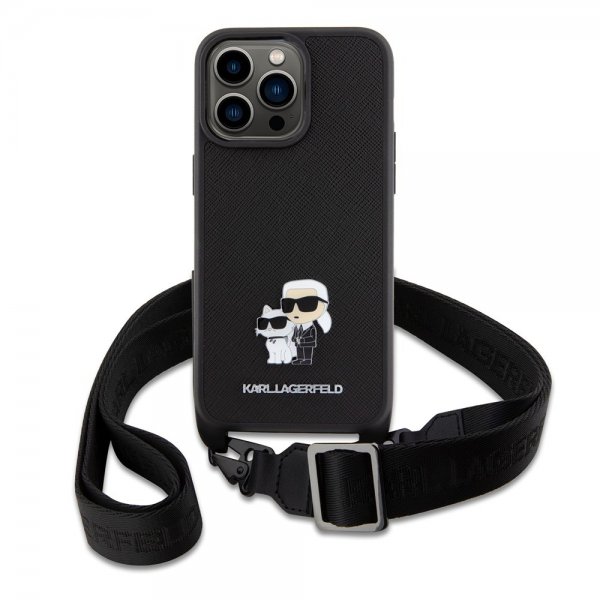 Karl Lagerfeld iPhone 15 Pro Max Cover Saffiano Karl & Choupette Crossbody Sort