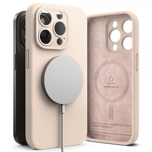 Ringke iPhone 15 Pro Max Cover Silikone Magnetic Pink Sand