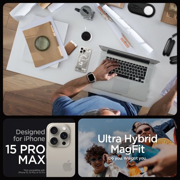 Spigen iPhone 15 Pro Max Cover Ultra Hybrid Zero One MagFit Natural Titanium