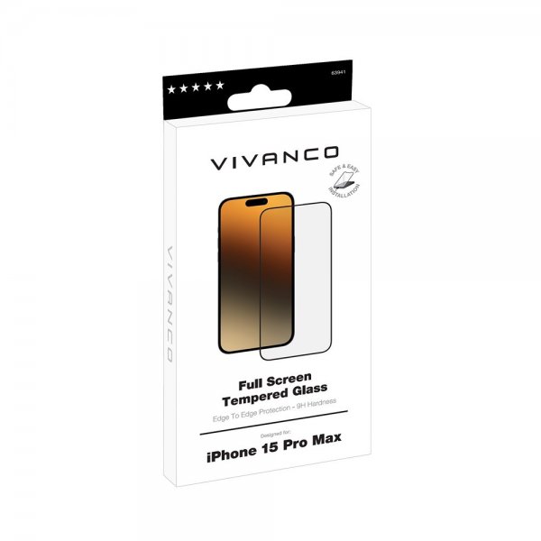 Vivanco iPhone 15 Pro Max Skærmbeskyttelse Fuld Skærm