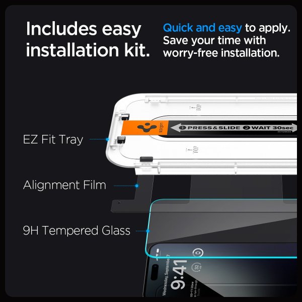 Spigen iPhone 15 Pro Max Skærmbeskyttelse GLAS.tR EZ Fit 2-pak
