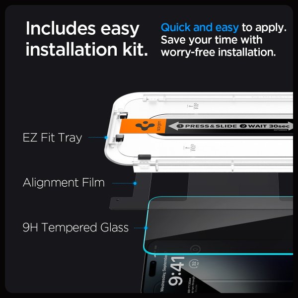 Spigen iPhone 15 Pro Max Skærmbeskyttelse GLAS.tR EZ Fit Privacy 2-pak