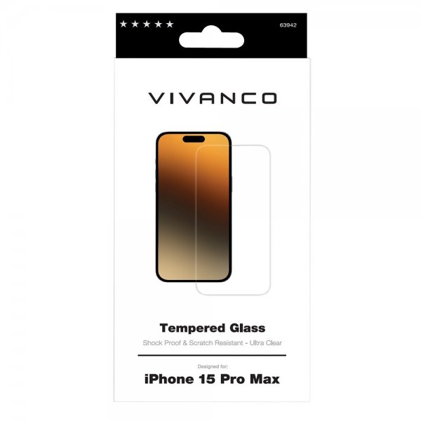 Vivanco iPhone 15 Pro Max Skærmbeskyttelse Hærdet Glas