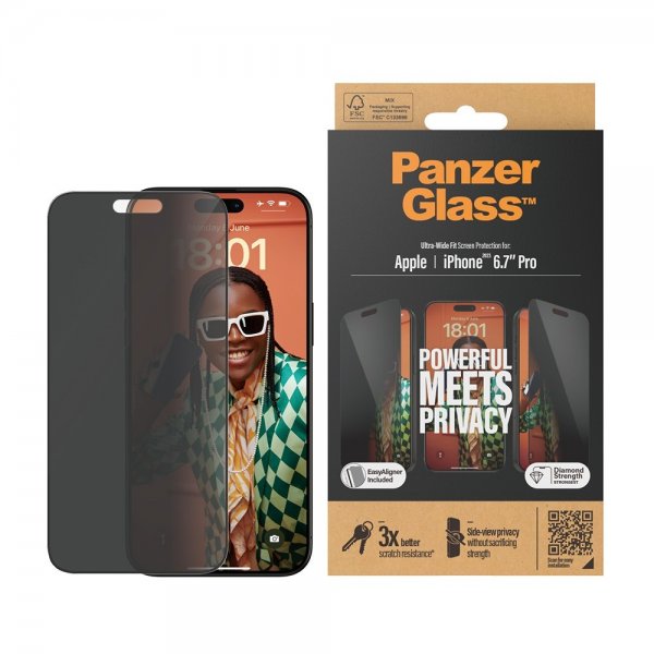PanzerGlass iPhone 15 Pro Max Skærmbeskytter Ultra-Wide Fit Privacy EasyAligner