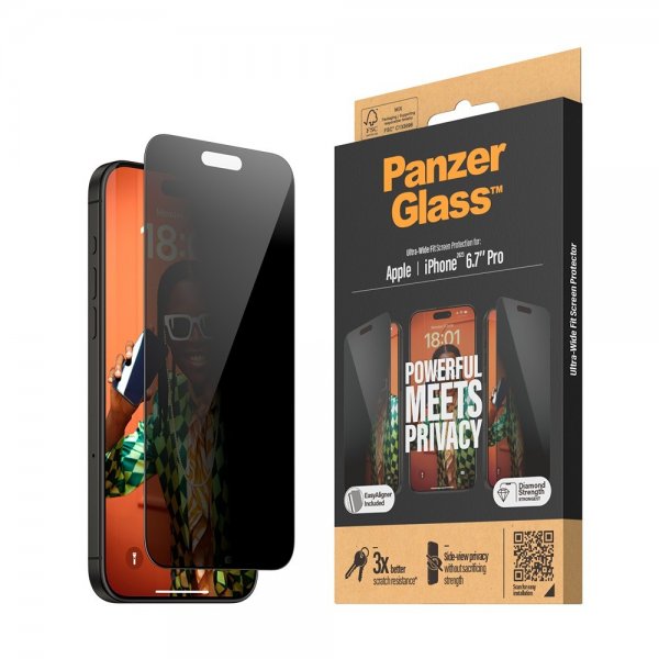 PanzerGlass iPhone 15 Pro Max Skærmbeskytter Ultra-Wide Fit Privacy EasyAligner