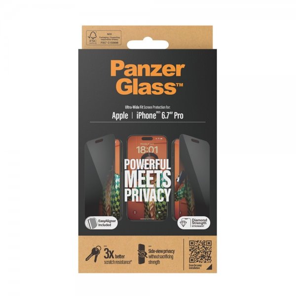 PanzerGlass iPhone 15 Pro Max Skærmbeskytter Ultra-Wide Fit Privacy EasyAligner