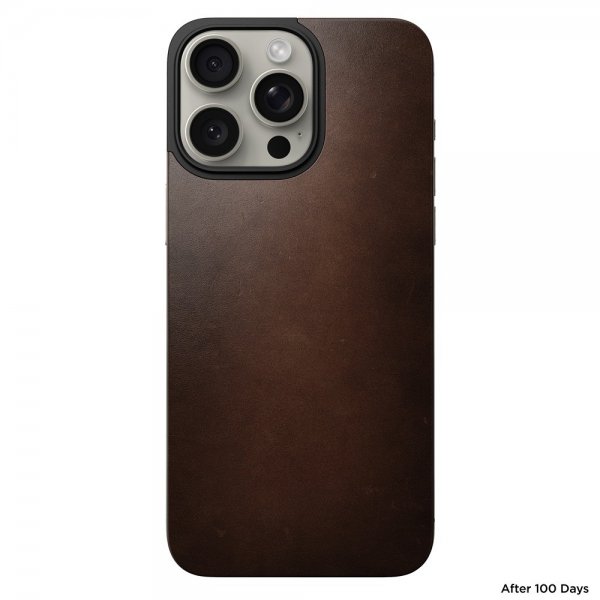 Nomad iPhone 15 Pro Max Skin Magnetic læderbagside Horween Rustic Brown