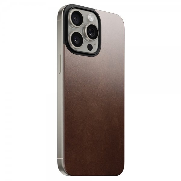 Nomad iPhone 15 Pro Max Skin Magnetic læderbagside Horween Rustic Brown