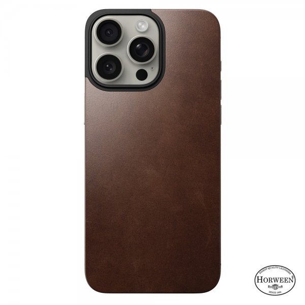 Nomad iPhone 15 Pro Max Skin Magnetic læderbagside Horween Rustic Brown