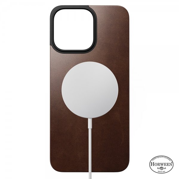 Nomad iPhone 15 Pro Max Skin Magnetic læderbagside Horween Rustic Brown