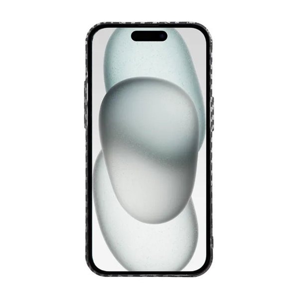 iPhone 15 Pro Cover Kulfiber Mønster Sort