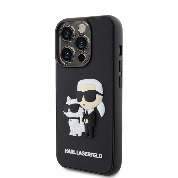 Karl Lagerfeld iPhone 15 Pro Cover 3D Rubber Karl & Choupette Sort