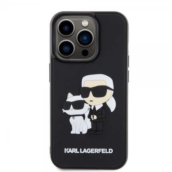 Karl Lagerfeld iPhone 15 Pro Cover 3D Rubber Karl & Choupette Sort