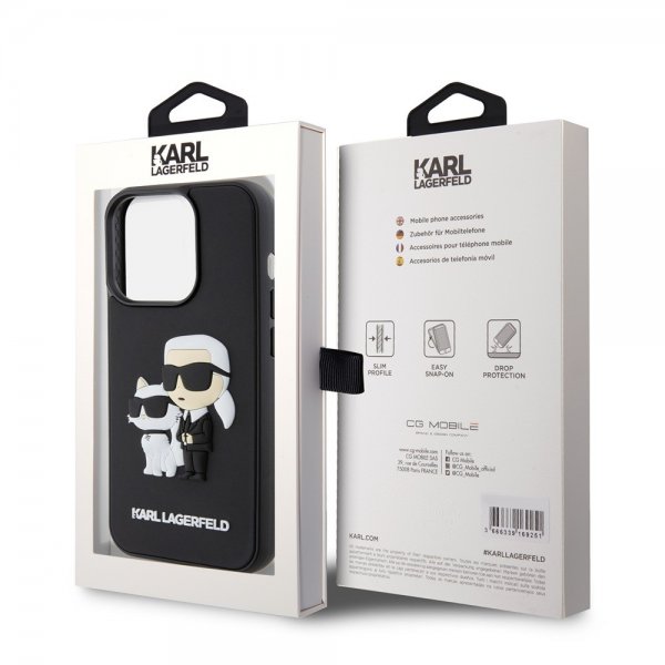 Karl Lagerfeld iPhone 15 Pro Cover 3D Rubber Karl & Choupette Sort