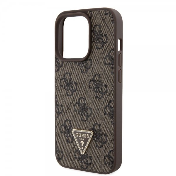 Guess iPhone 15 Pro Cover 4G Metal Triangle Strass Brun