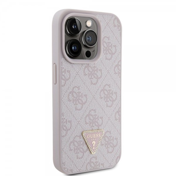 Guess iPhone 15 Pro Cover 4G Metal Triangle Strass Rosa