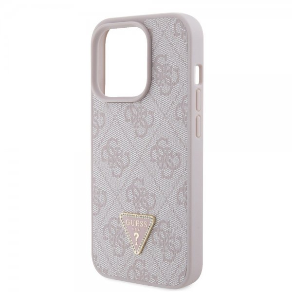 Guess iPhone 15 Pro Cover 4G Metal Triangle Strass Rosa