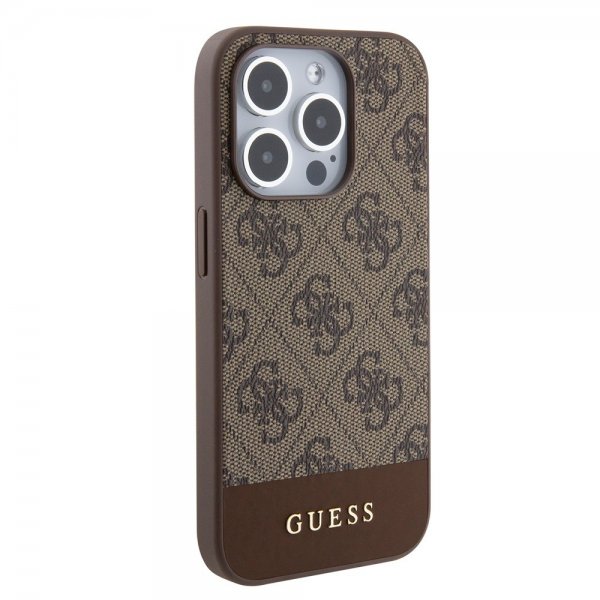 Guess iPhone 15 Pro Cover Bottom Stripe MagSafe Brun