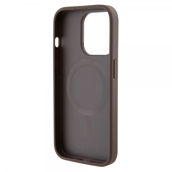 Guess iPhone 15 Pro Cover Bottom Stripe MagSafe Brun