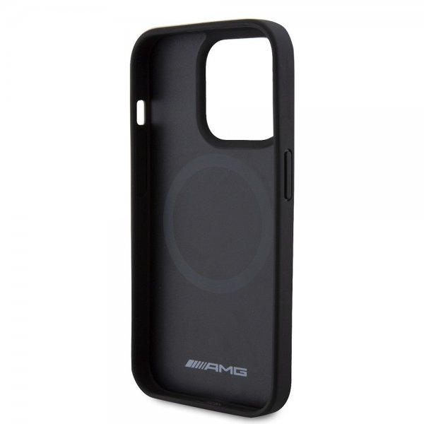Mercedes Benz iPhone 15 Pro Cover Carbon Effect Leather Stripe AMG Sort