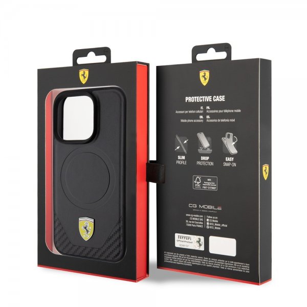 Ferrari iPhone 15 Pro Cover Carbon PU Læder MagSafe Sort