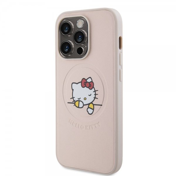 Hello Kitty iPhone 15 Pro Cover Præget Logo MagSafe Pink