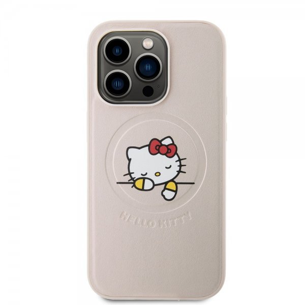 Hello Kitty iPhone 15 Pro Cover Præget Logo MagSafe Pink