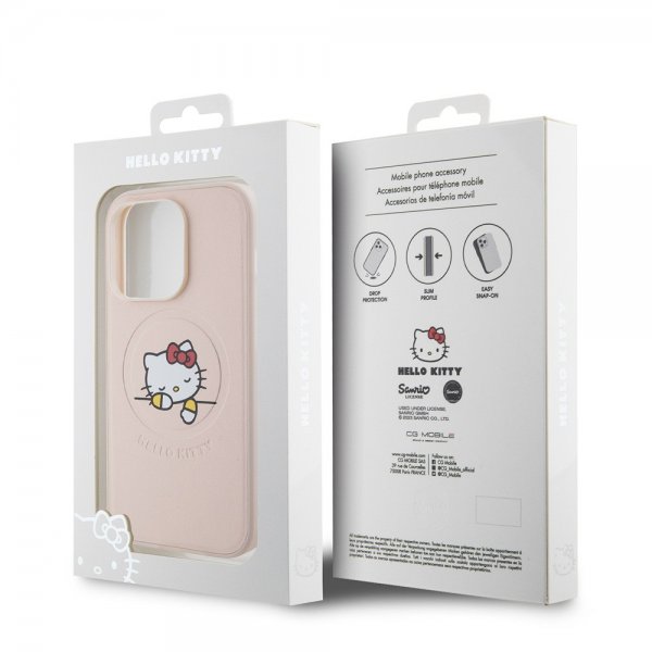 Hello Kitty iPhone 15 Pro Cover Præget Logo MagSafe Pink
