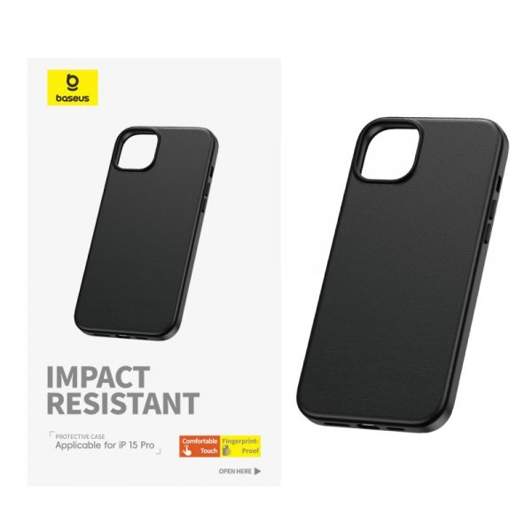 Baseus iPhone 15 Pro Cover Faux Leather Series Sort