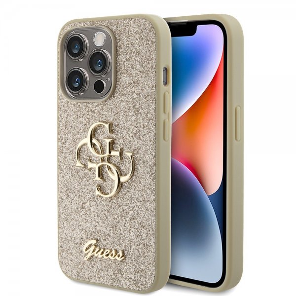Guess iPhone 15 Pro Cover Fixed Glitter Guld