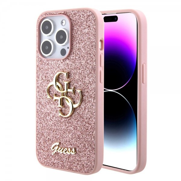 Guess iPhone 15 Pro Cover Fixed Glitter Rosa