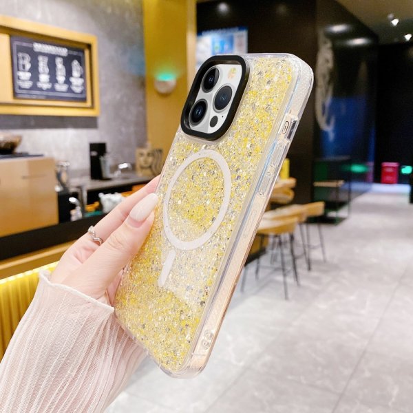 iPhone 15 Pro Cover Glitter MagSafe Guld