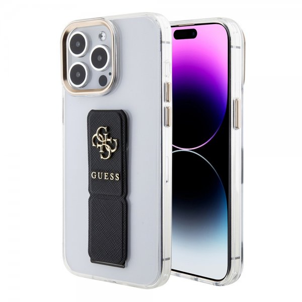 Guess iPhone 15 Cover Grip Stand Clear Transparent