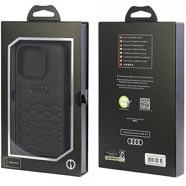Audi iPhone 15 Pro Cover GT Synthetic Leather Sort